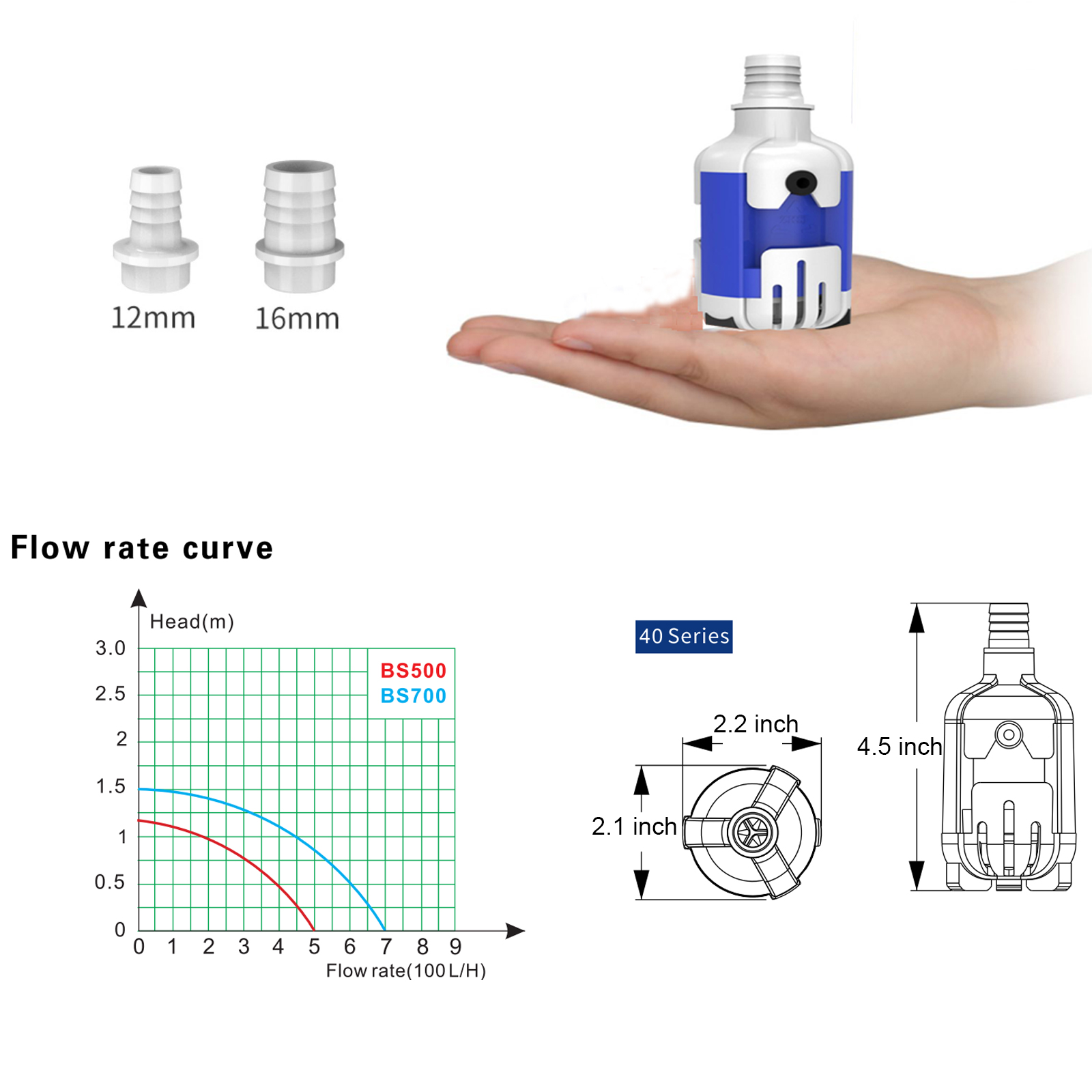 ZKSJ Submersible Pump Bottom Suction Filter Pump 700L 12V 9W Fish Tank Plastic Aquariums & Accessories Sustainable,stocked