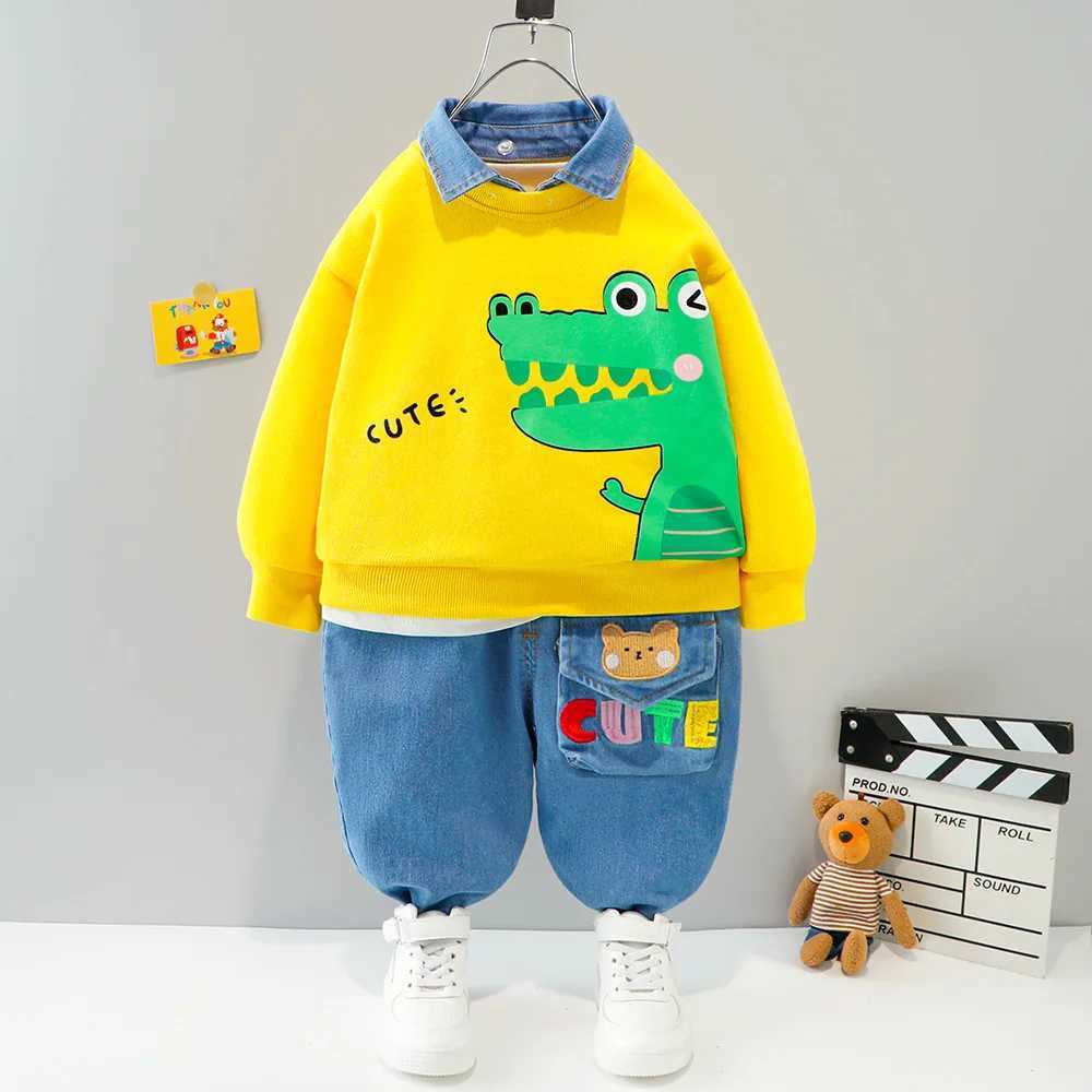 Clothing Sets Baby Boys Clothes Set Newborn Infant Autumn Suit Cartoon Bear Sweatshirt Tops Jeans 2Pcs Outfits for Toddler Kids Sport Clothing H241126