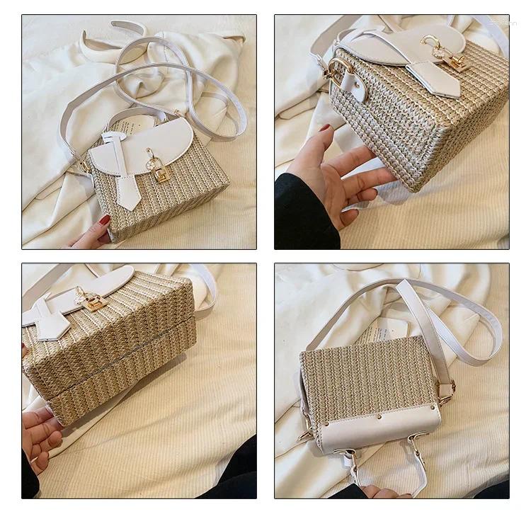 Totes Fashion Lock Straw Woven Bag Casual Handheld Small Square Women's zhanyishengli