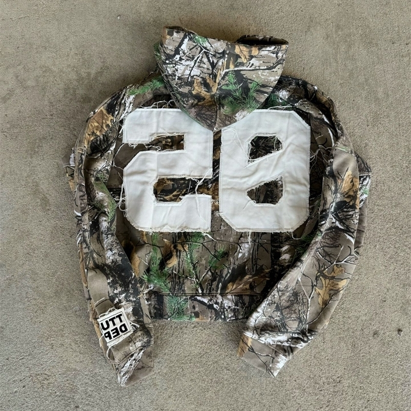 Streetwear Zip Hoodie Y2K Clothes Mens Harajuku Hip Hop Retro Camo Letter Patch Oversized Hoodie Sweatshirt Gothic Jacket Hoodie 241112