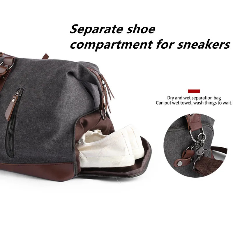 Retro Canvas Handbag Travel Bag Mens Fashion Trend Large Capacity Short Distance Travel Luggage Bag Shoulder Backpack Male 241114