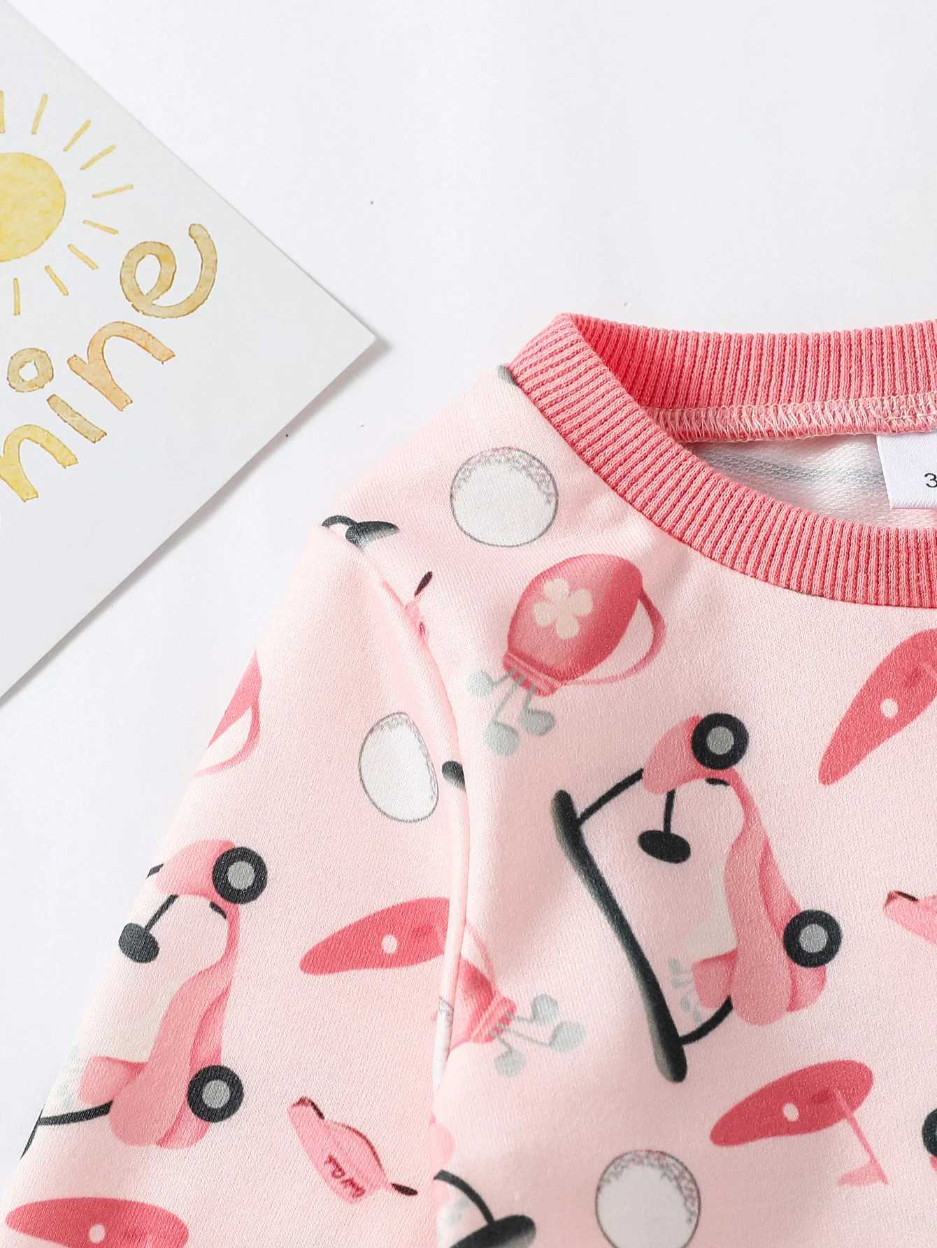 Clothing Sets 2024 New Baby girls lovely pink printed Golf Cart autumn two-piece set Children Clothing H241126