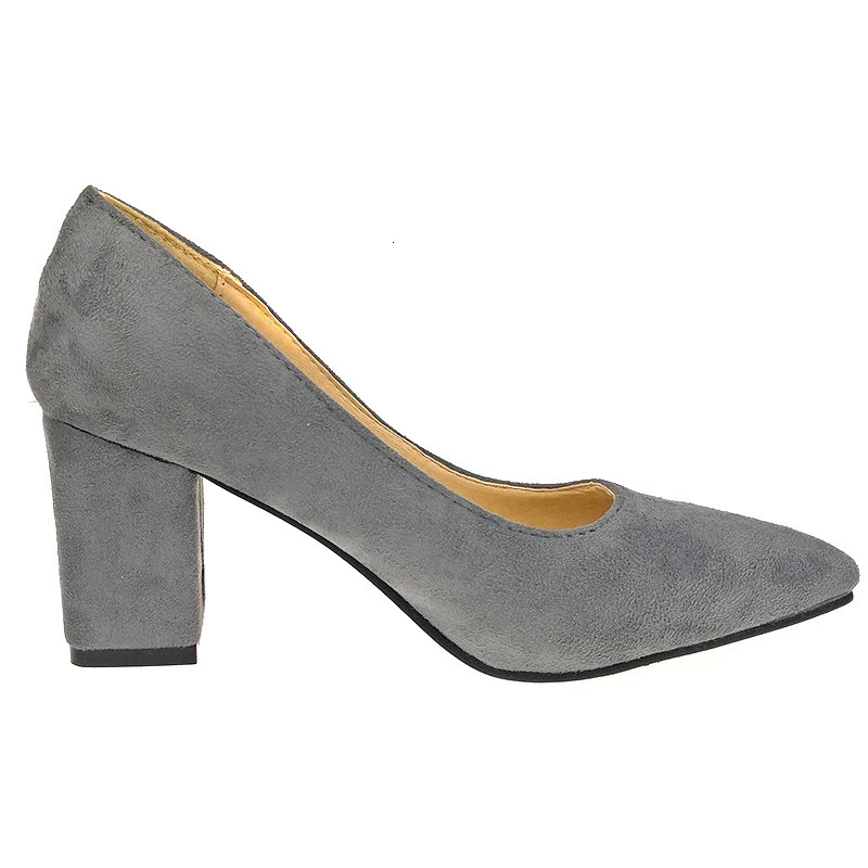 Aphixta Shoes Square Heel Women Pointed Toe Pumps Fashion Gray High Heels Flock Leather Black Party Shoes Plus Big size 47 48 50 241126