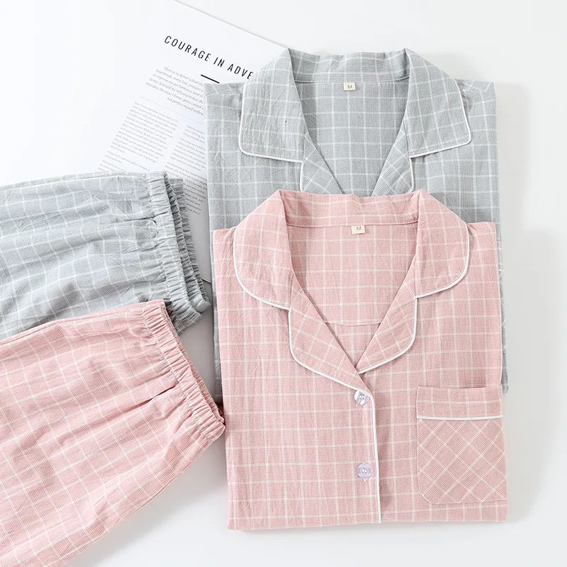 Japanese style couples 2-piece set of 100% pure cotton long sleeved pants simple plain weave pajamas for women/men 241126