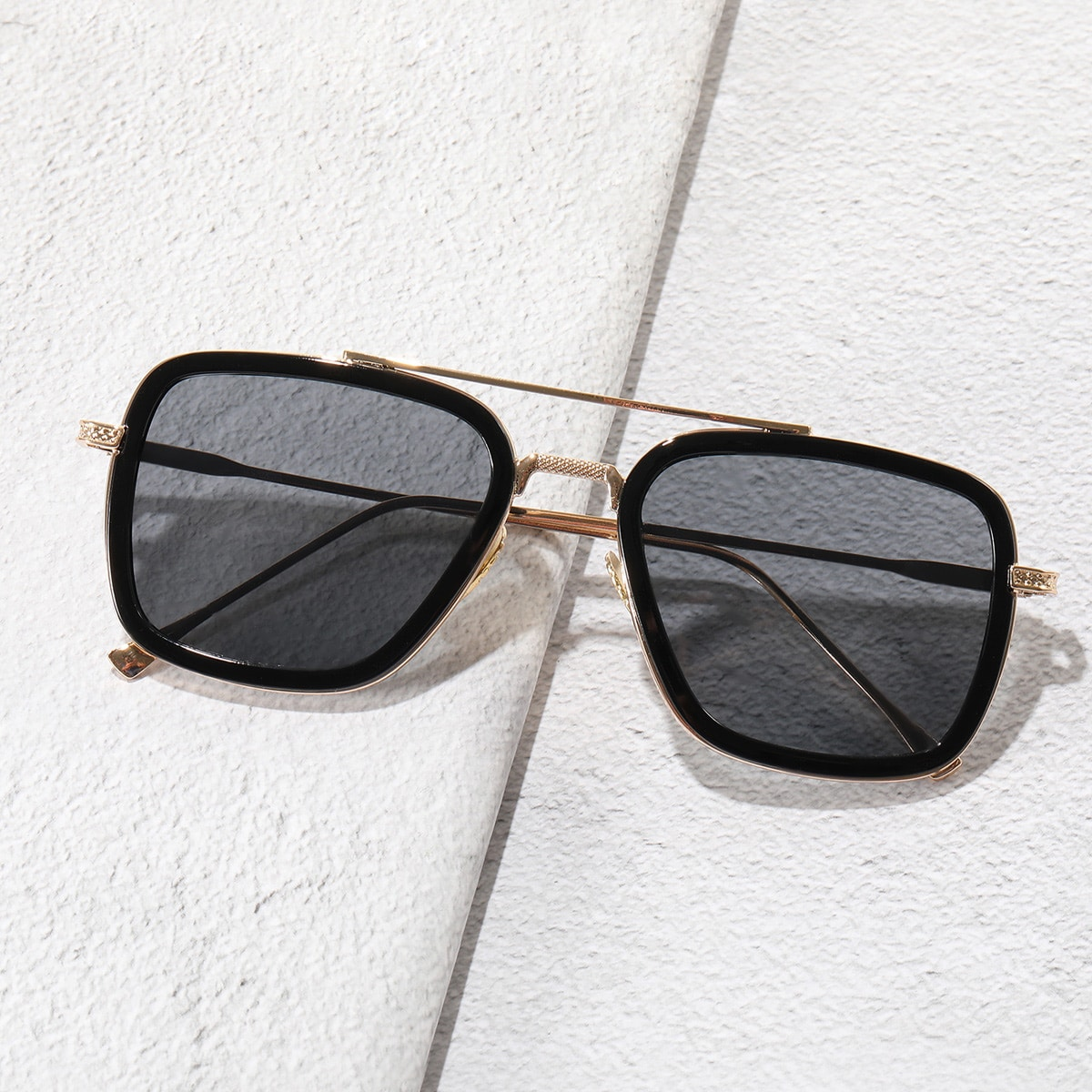 Fashion Men's Square Metal Frame Square Plastic Full Rim Glasses Metal Glasses Suitable for Iron Man Same Travel Photo