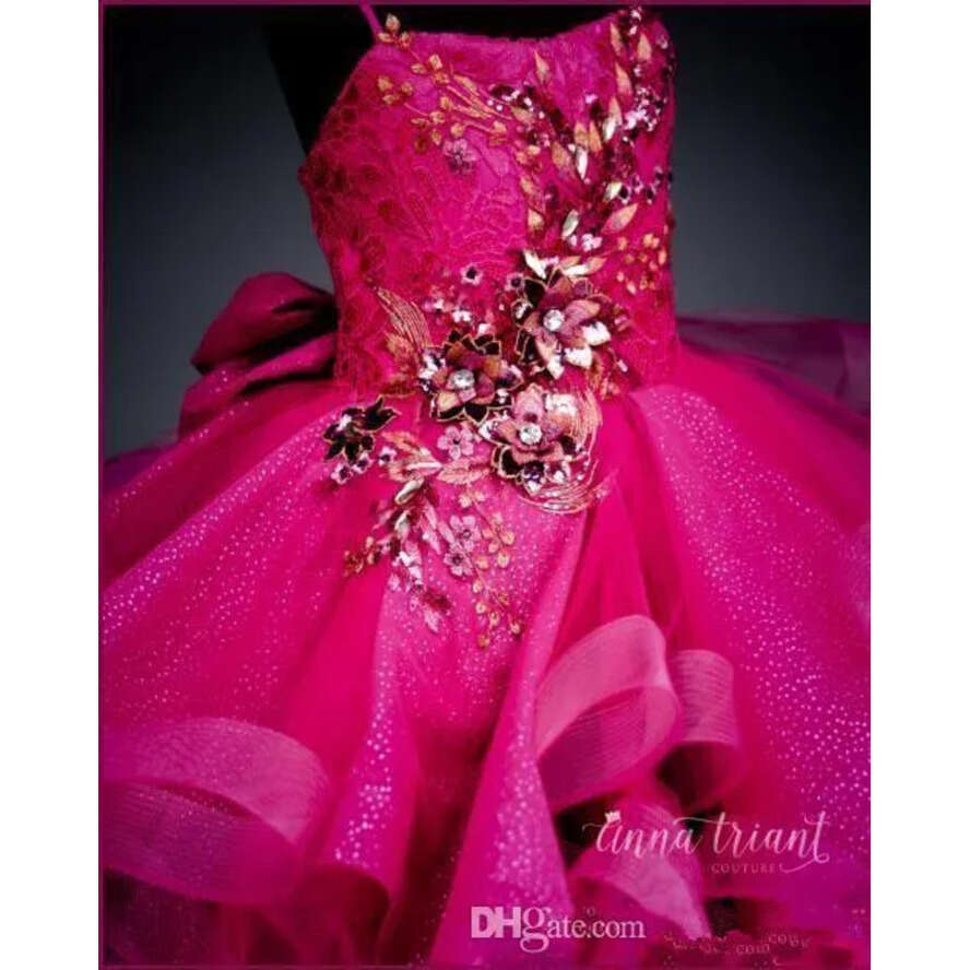 Fuia Spaghetti Straps Tulle Ball Wer Dresses Crystal Beaded Tiered Ruffles Girl Formal Party Birthday Pageant Gown Bc2871