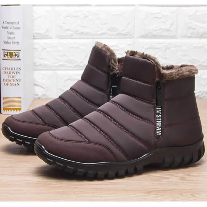 Winter mens ankle snow boots waterproof and non slip mens casual shoes warm plush plus size couple shoelaces 241126