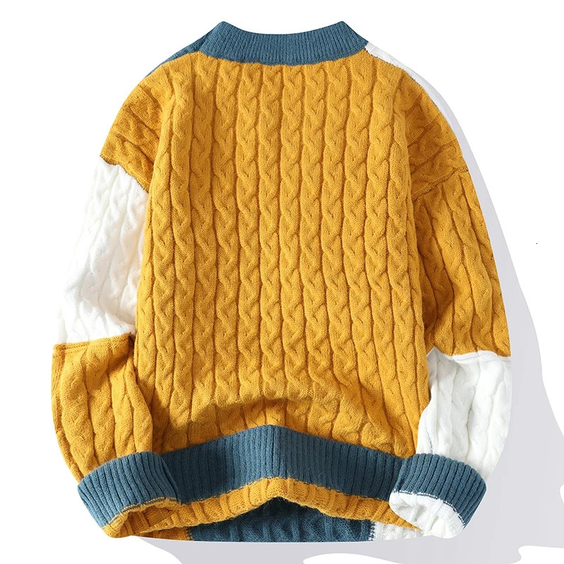 winter fashion patch work loose sweater mens street clothing high-quality mens casual sweater warm knit fleece mens clothing 241126