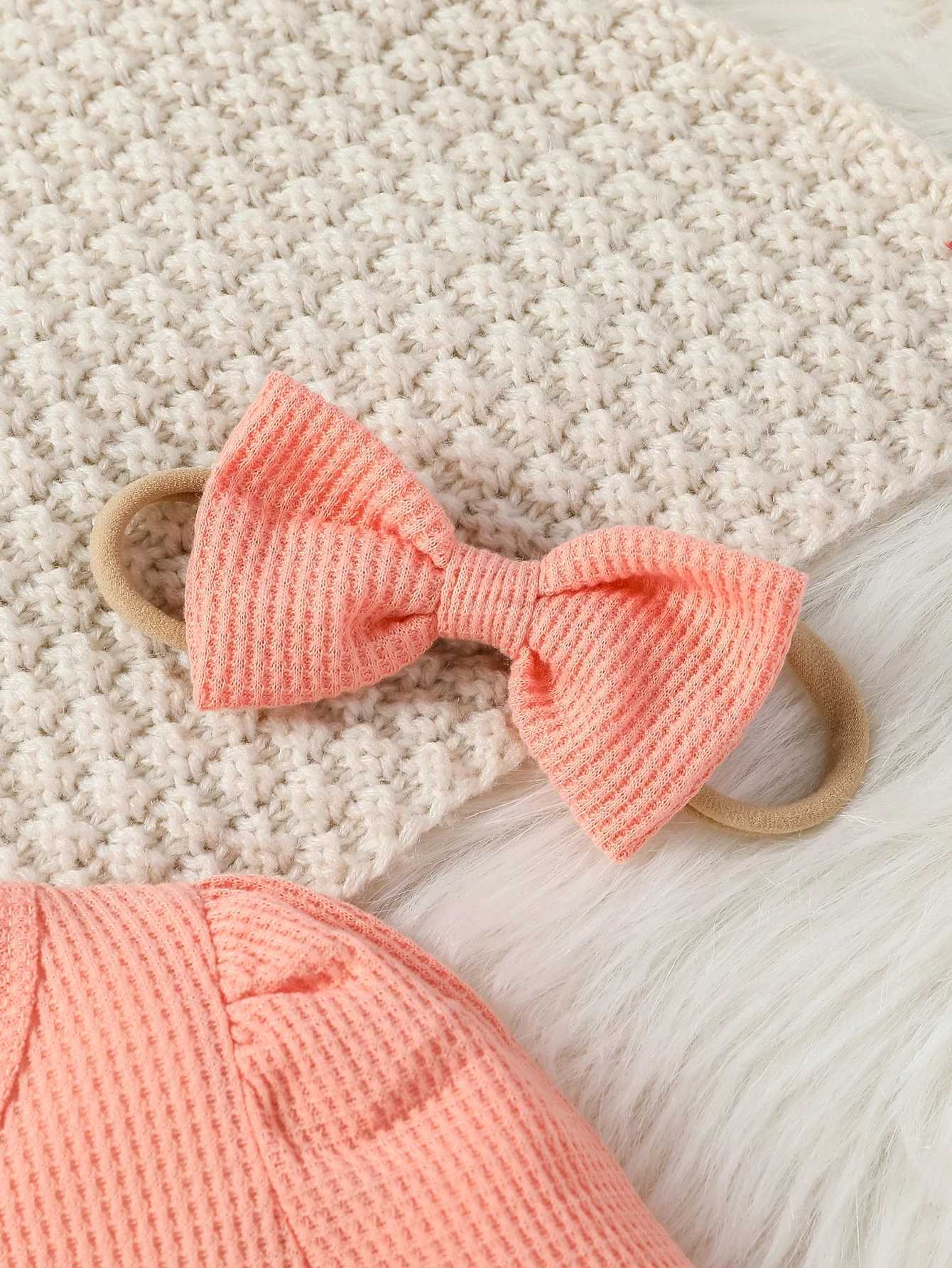 Clothing Sets 3Pcs Baby Girls Fall Solid Long Sleeve Romper Print Heart With Bow Trousers For Newborn-18M Casual Daily Set+Headband H241126