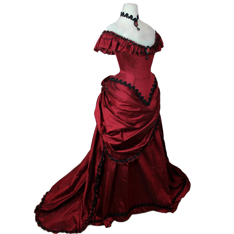 Ruched Victorian Bustle Prom Dresses Dark Red Off Shoulder Vintage Princess Evening Gown For Women 2024 Corset Halloween Masquerade Special Occasion W