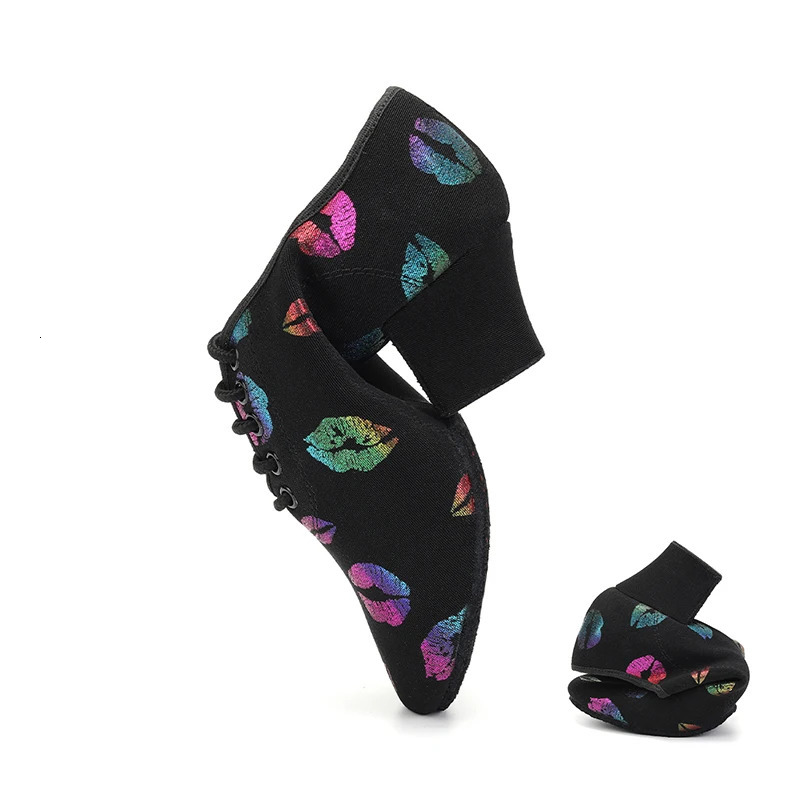 Dance hall shoes for women colorful lip patterns soft suede sole womens Latin dance shoes 5CM 3.5CM split high heels 241126