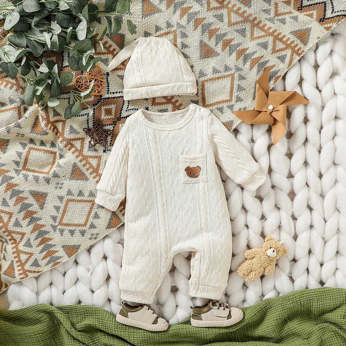 Clothing Sets Baby boy Fall pure color casual simple Long Sleeve Fashion Daily jumpsuits With Button +hat H241126
