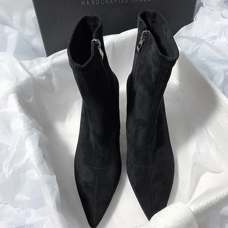 Pointed Toe Women Sock Short Boots Fashion Side Zippers Slim Ankle Booties Thin High Heel Autumn Winter Ladies Shoes 241114