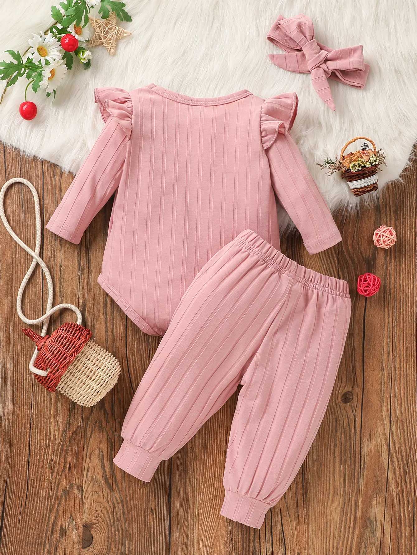 Clothing Sets Baby Girls Newborn Infant 3Pcs Long Sleeve Solid Romper Pants with Headband Spring Fall Casual Clothes Set H241126