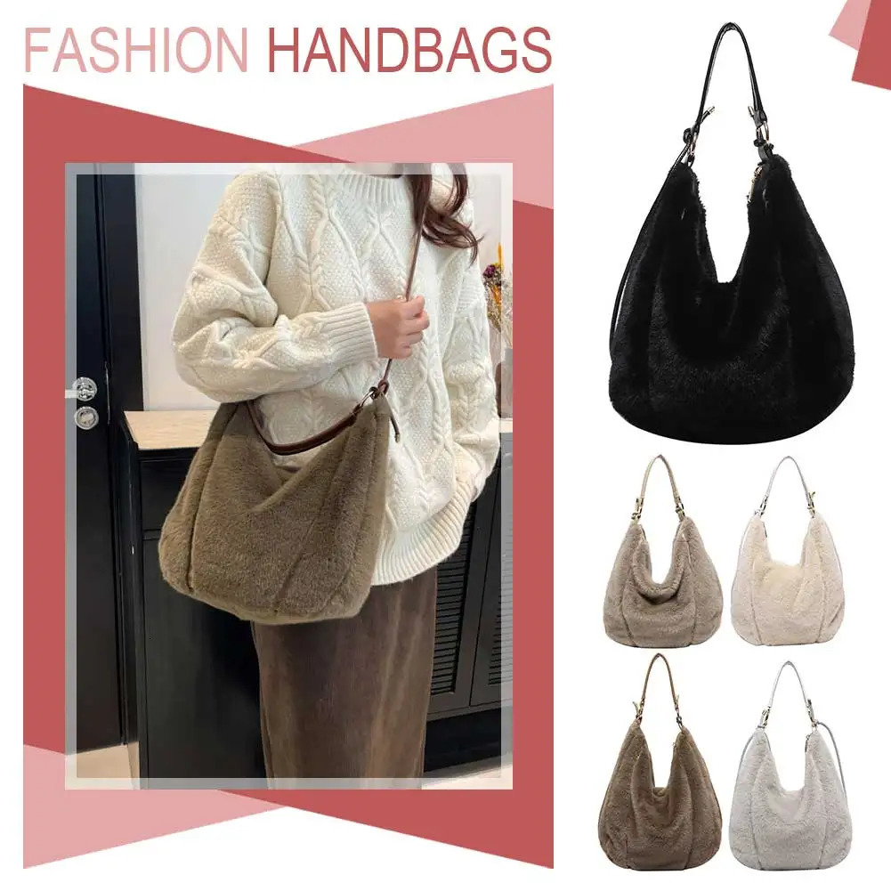 Women Plush Shoulder Bag with Adjustable Strap Crossbody Large Capacity Tote Handbag for Work Travel 241125