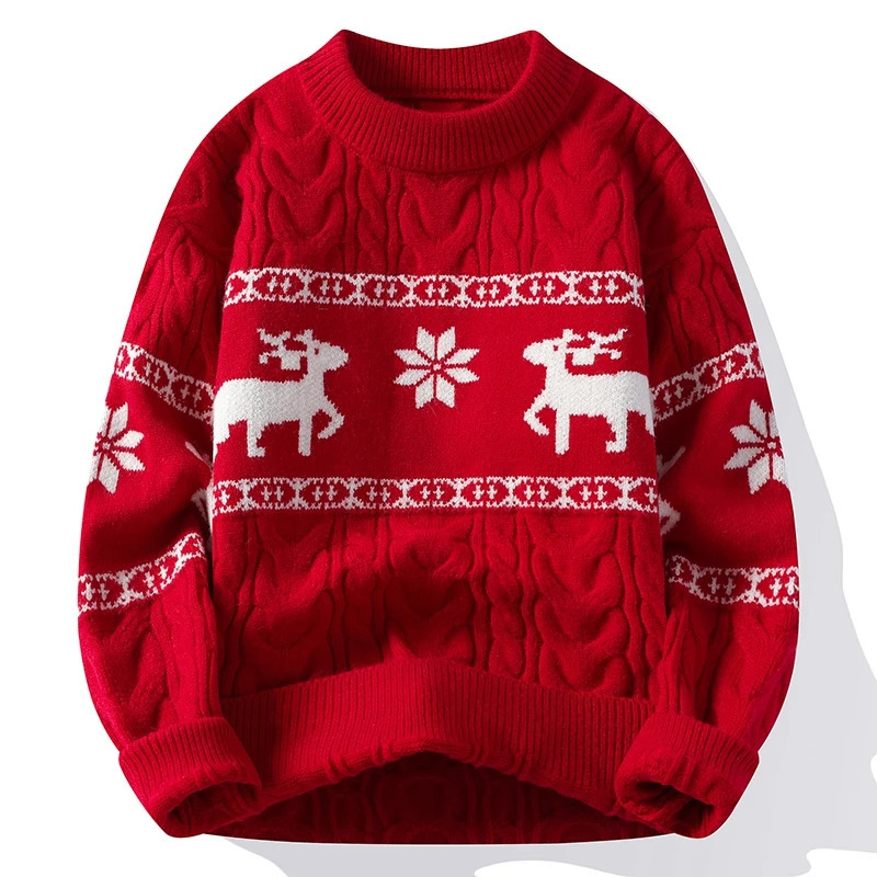 Autumn/Winter Cashmere Sweater Mens Thick Warm Mens Sweater and Deer Korean Harajuku Christmas Parachute 241126