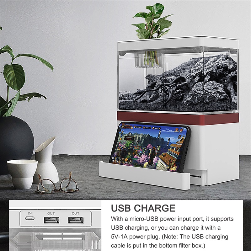 ZAOHETIAN 4W Acrylic small fish tank desktop guppy fish tank with water pump filter USB small fish tank