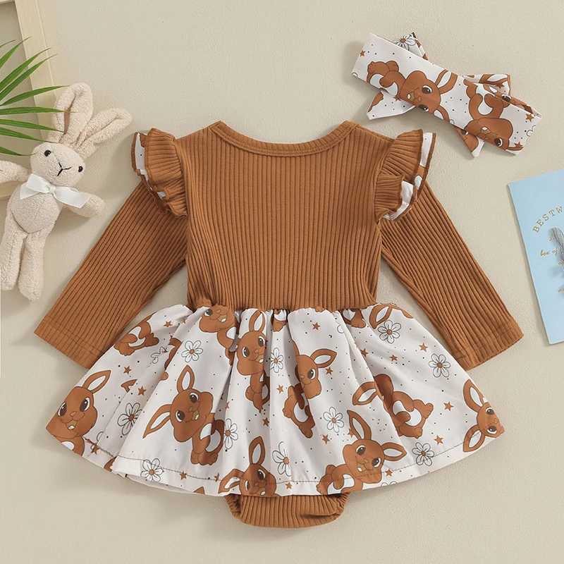 Clothing Sets Toddler Easter Dress Short Sleeve Floral Print A-line Romper with Bunny Ear Headband Set for Baby Girls Spring Outfit H241126