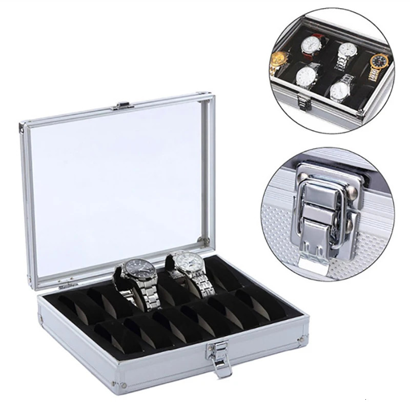 1224 Girds Premium Quality Watch Box Aluminum Alloy Produc Pattern Storage Clock Collection Display Gift Boxes 240415
