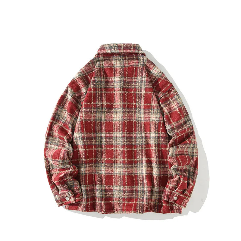 Autumn and winter American retro mens wool long sleeved loose plain shirt jacket couple jacket 241126