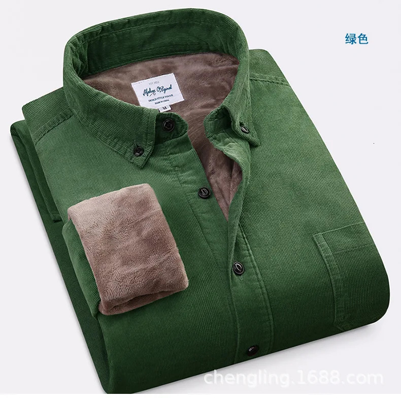 Corduroy Warm Shirt Cotton Plush Thick Mens Shirt Winter Warm Mens Clothing Wool Lining Velvet Coat Windproof Coat 241126