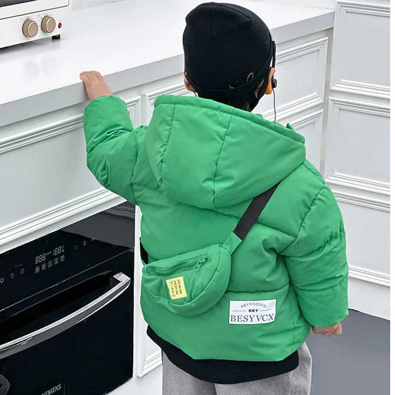 Down Coat New Winter Boys Girls Jacket Thick Keep Warm Lining With Velvet Hooded Heavy For Kids Children Outerwear Send Bag 2-8Years H2411230CFK