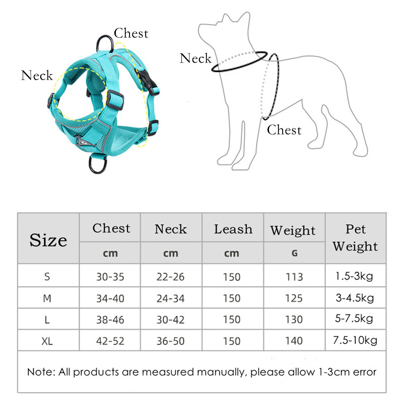 Reflective Nylon Dog Harness with 1.5m Leash Set No Pull Adjustable Medium Large Dogs Vest for Chihuahua Puppy Clothes for Pet