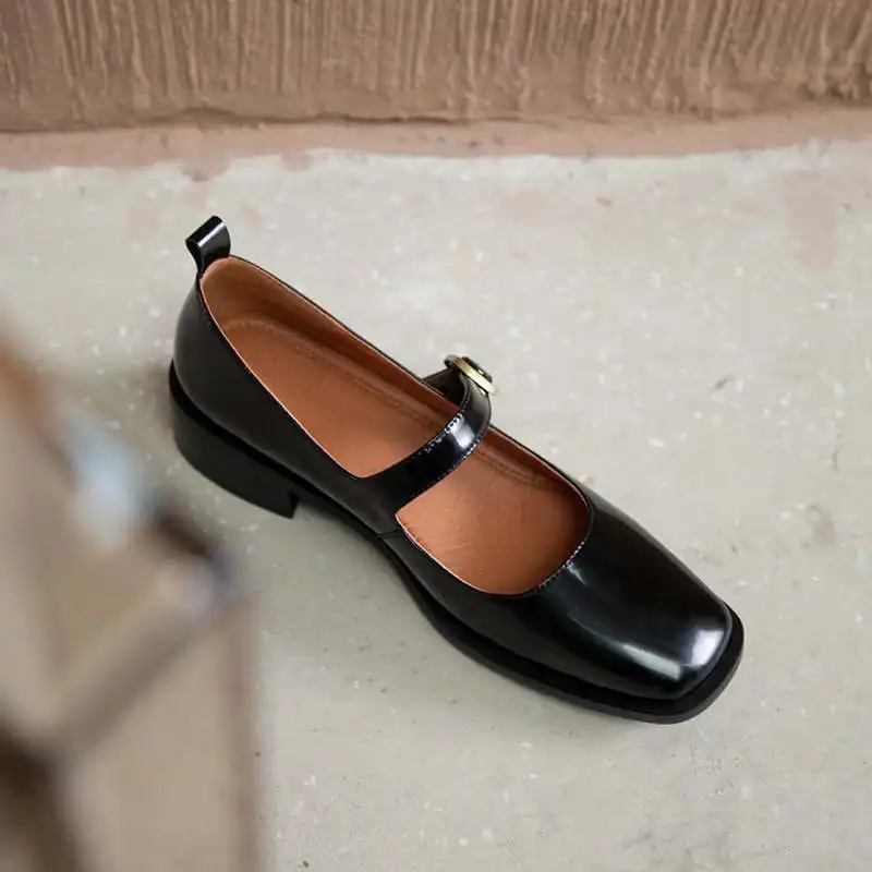 Krazing Pot 2024 Genuine Leather Square Toe Med Heel Spring Shoes Mature Sweet Dating Buckle Strap Mary Janes Women Pumps L3f4 241126