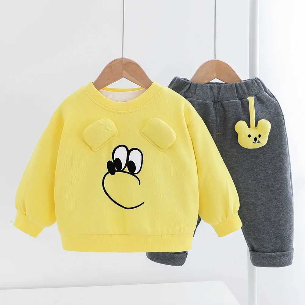 Clothing Sets New Children Clothing Sets for Baby Boys Girls Cartoon Pullover Sweatshirt Pants 2Pcs Infant Casual Oufits Kids Tracksuits H241126