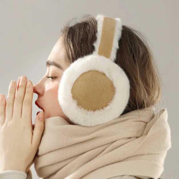 Winter Thicken Fluffy Plush Earmuffs Solid Soft Plush Ear Keep Warmer Fashion Outdoor Earfl Protection Foldable Ear CoverXJ241126