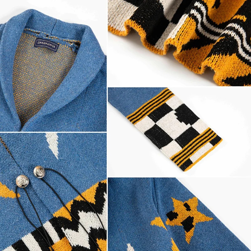 Mens autumn and winter jacquard knit mid length lapel cardigan sweater jacket business and leisure printed cardigan mens style 241126