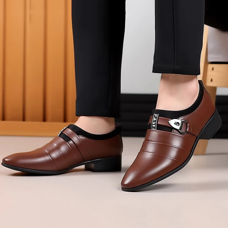 Classic Leather Shoes for Men Slip on Pointed Toe Oxfords Formal Wedding Party Office Business Casual Dress Shoes for Male 241126