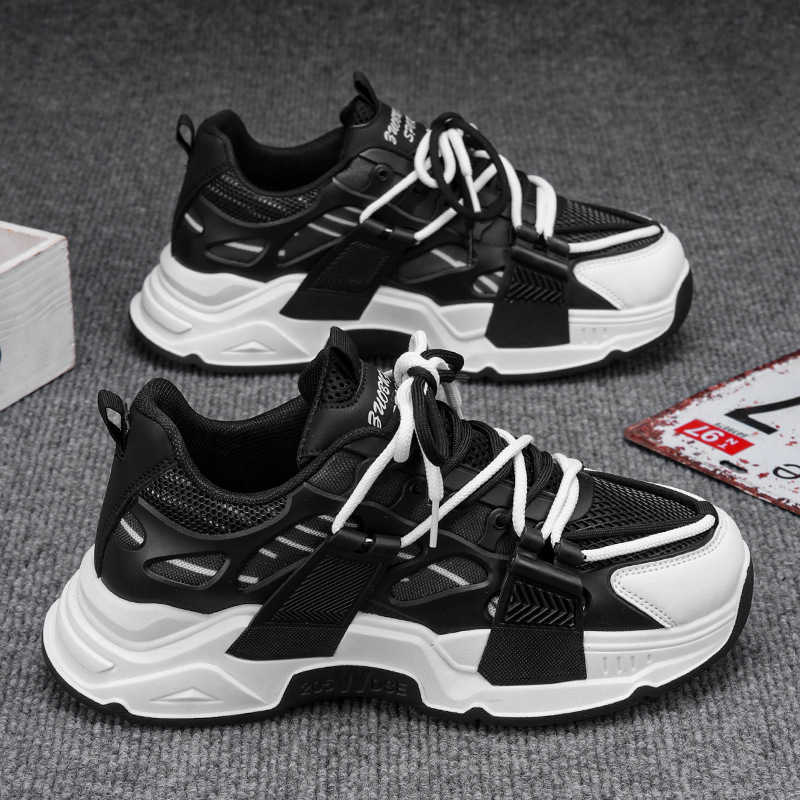 High Quality Spring mens shoes new drip plastic mesh breathable running sports dad shoes thick sole height increasing versatile casual shoes T241126