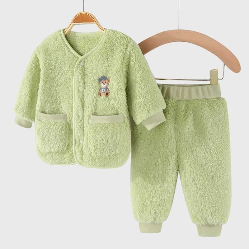 Clothing Sets 2Pcs Set Newborn Baby Clothes Flannle Girls Set Autumn and Winter Warm Baby Boys Suit Soft Infant Clothing 1-3 Years H241126