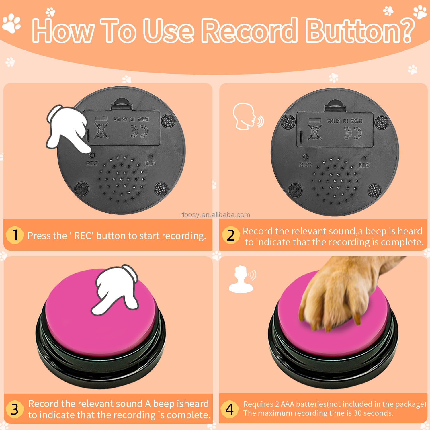 6 Pcs Dog Speech Buzzers Set Pet Training Buzzer With Mats and Stickers, Dog Buttons for Communication Recordable Device