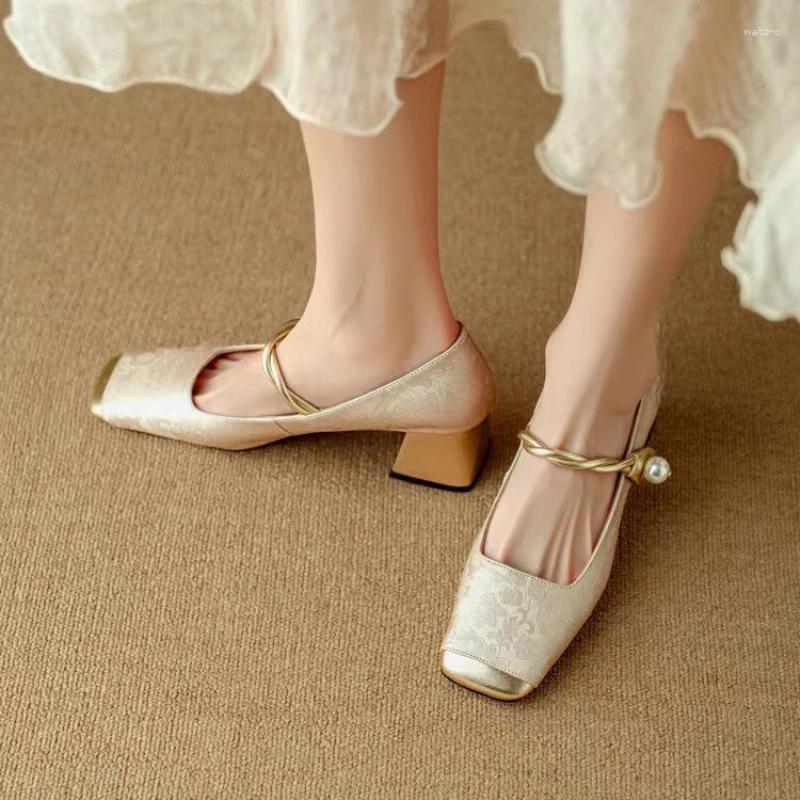 Casual Shoes Women's Sandals Gold Color Shing Mary Jane Ballet Spring Summer Autumn Elegant Imitation Pearl Flats Outdoor