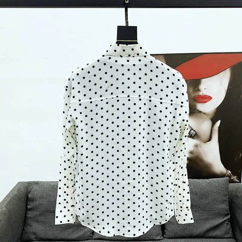 Mens polka dot print lapel long sleeved casual button down business shirt for streetwear handsome Camisas top A158 241125