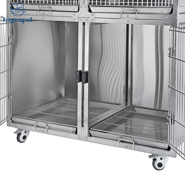 Veterinary Recovery Cage Clinic Veterinary Heavy Duty Stainless Steel Vet Dog Cage Kennel With Wheels