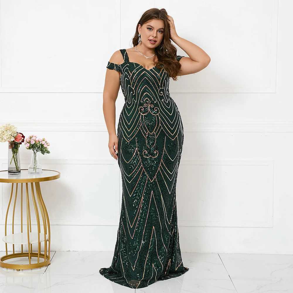 Runway Dresses Plus Size Women Elegant Strap Party Maxi Dress Blue Sequin Evening Dress Long Prom Dress Y240426