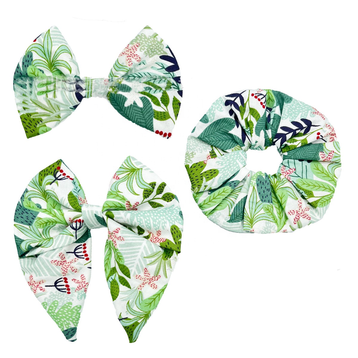 4pcs Tropical fruit style pet triangle scarf set dog KERCHIEF cat bow collar scrunchies double layer ties bandana set