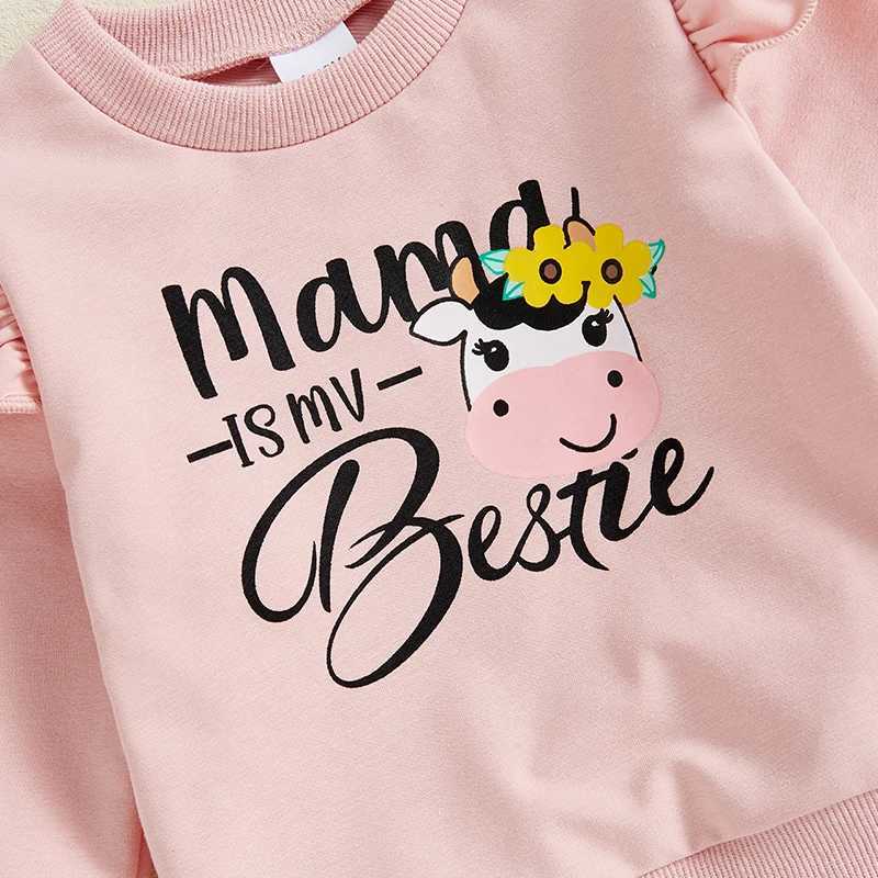 Clothing Sets 1-4Years Kids Baby Girl Cow Outfits Lovely Letter Print Ruffle Long Sleeve Sweatshirt and Cow Print Flare Pants 2 Pcs Sets H241126