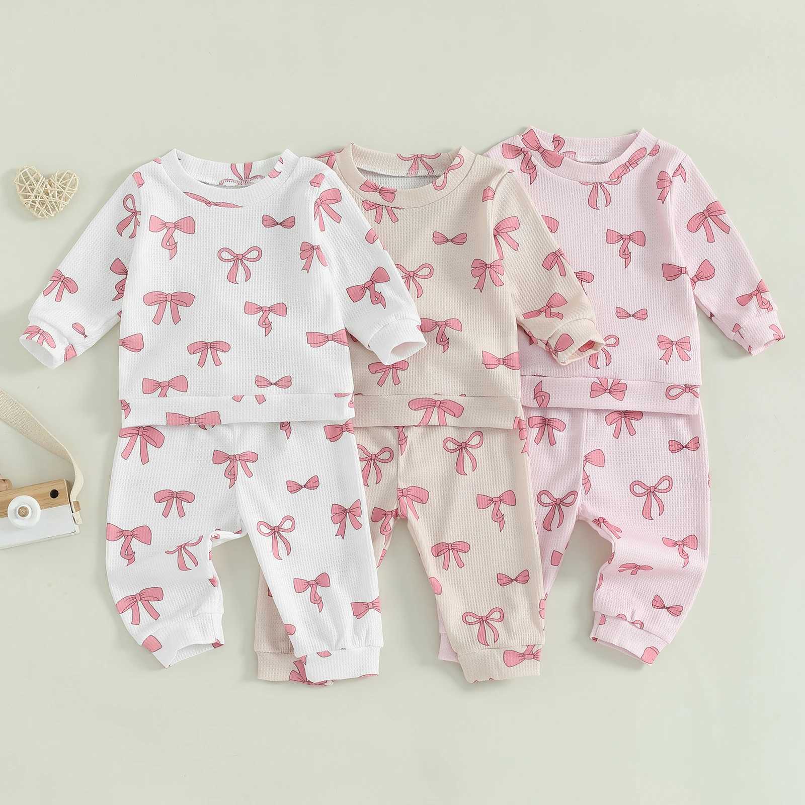Clothing Sets 0-3 Years Winter Fall Baby Girls Clothing Suit Kids 2-piece Outfits Bow Print Long Sleeve Sweatshirt with Pants Toddler Clothes H241126