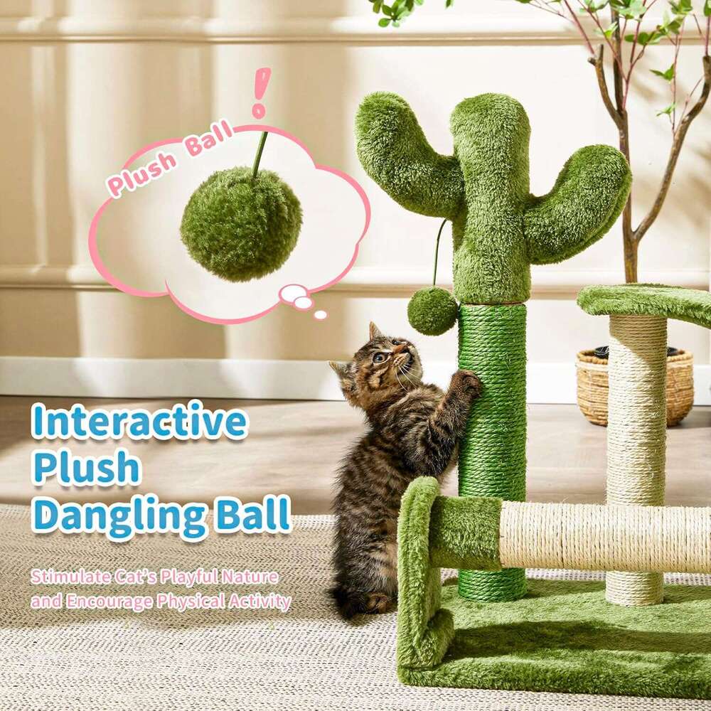 Made4Pets Cat Scratching Post, Cactus Scratcher Tree for Indoor, Adult Kitten Scratch Pad, Natural Sisal Ropes, Cute Kitty Nail File Vertical Scratche