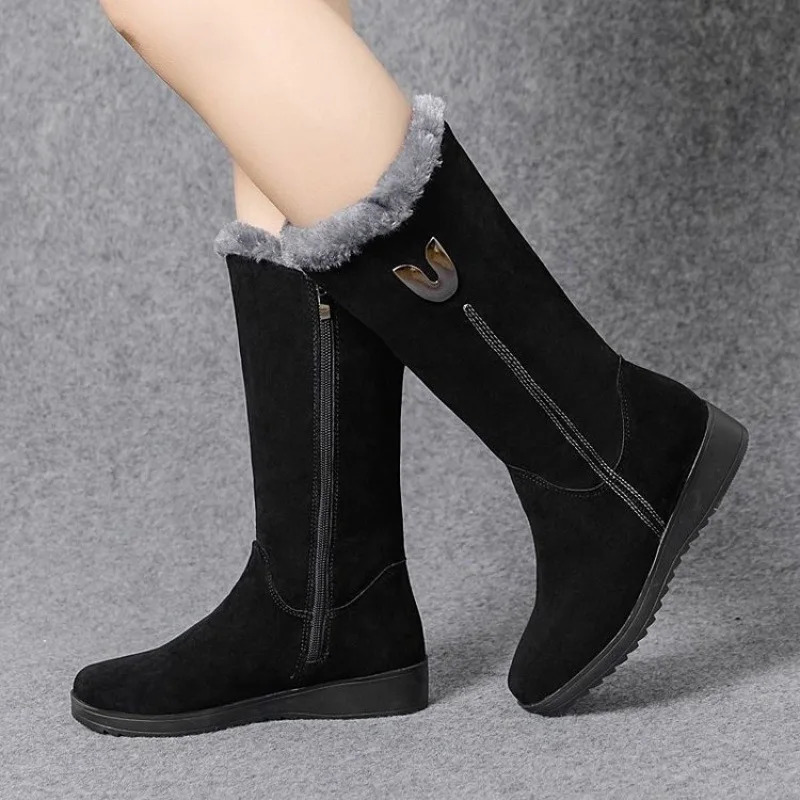 Warm Chelsea High Fur Boots Women Winter Shoes for Women Chunky Mid-calf Plush Snow Flat Boots ZIP Fashion Botas De Mujer 241114