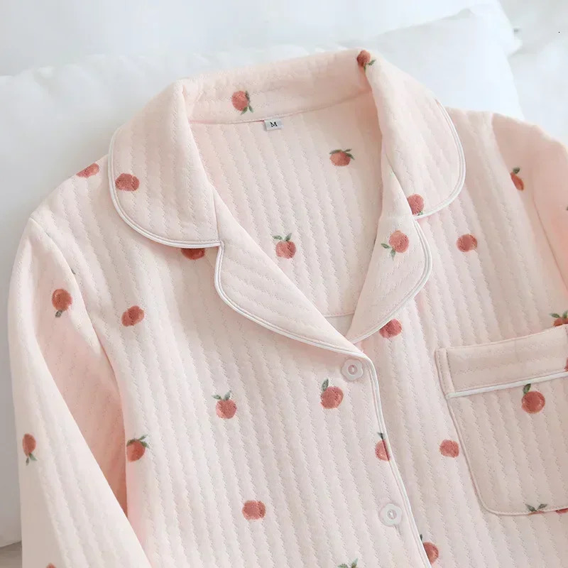 Japanese autumn and winter sleeping mens clothing pure cotton air cotton warm womens pajamas and home service pajamas 241126