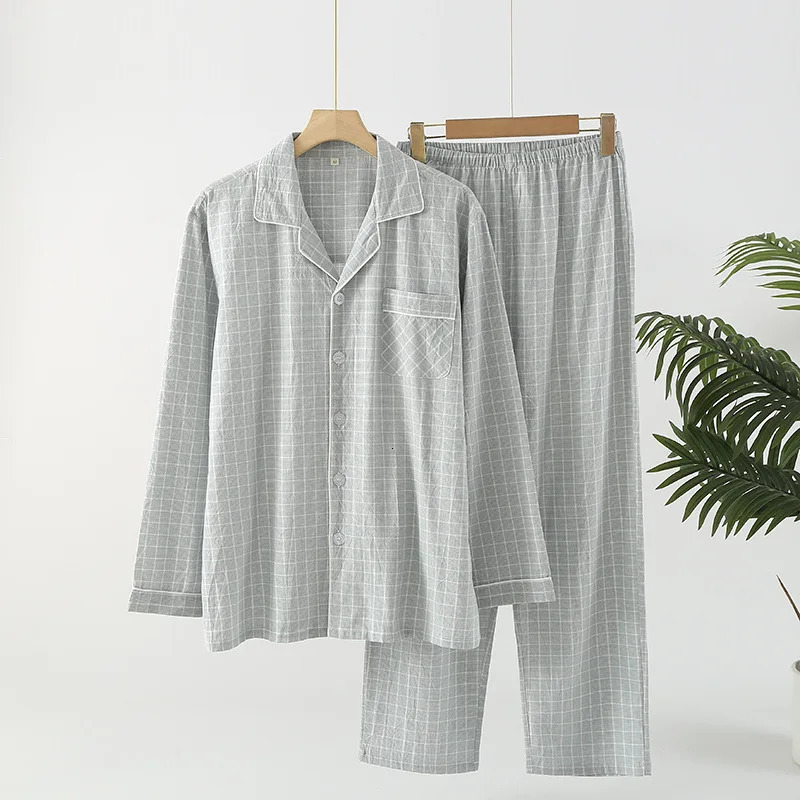 Japanese style couples 2-piece set of 100% pure cotton long sleeved pants simple plain weave pajamas for women/men 241126