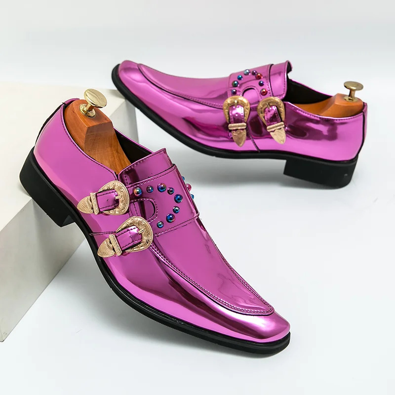 Fashion Purple Dress Shoes for Men Women Wedding Shoes Pointed Toe Shiny Rhinestones Shoes Men Urban Shoes Footwear 241126