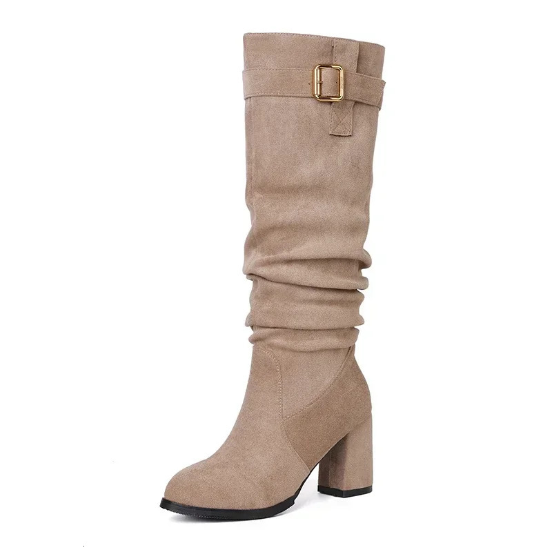 Female Shoes on Sale High Quality Sleeve Womens Boots Winter Pointed Toe Suede Solid High Tube Chunky Heels Fashion Boots 241114