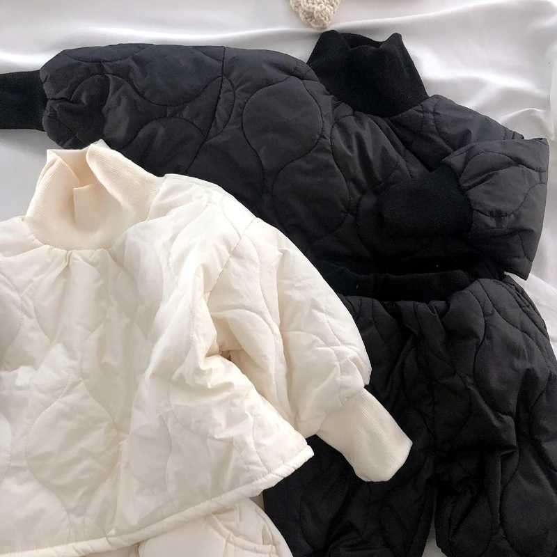Clothing Sets Winter Newborn Baby Boys And Girls Diamond Shaped Fleece Set With Cotton Childrens Casual Loose Outing Clothes H241126