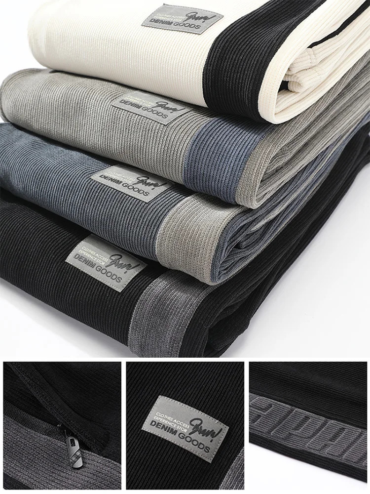 Plus Size Mens Sweatpants Corduroy Baggy Joggers Zip Pockets Wide Leg Loose Casual Trousers Male Straight Long Track Pants 8XL 240410